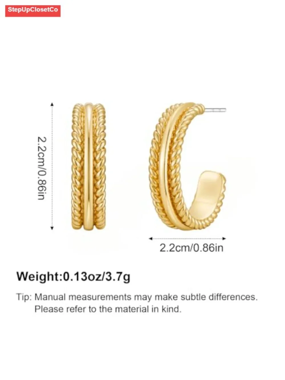 Two Tone Hoop Earrings for Women Chunky Twisted Rope Mixed Metal Studs